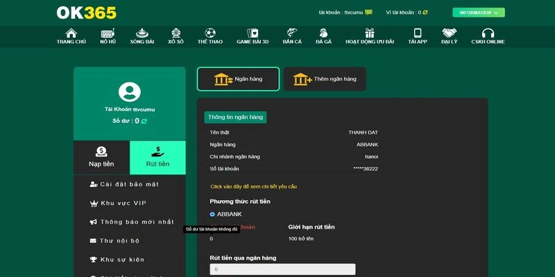 Điền mức tiền và check lại thông tin để hoàn thành phiếu rút